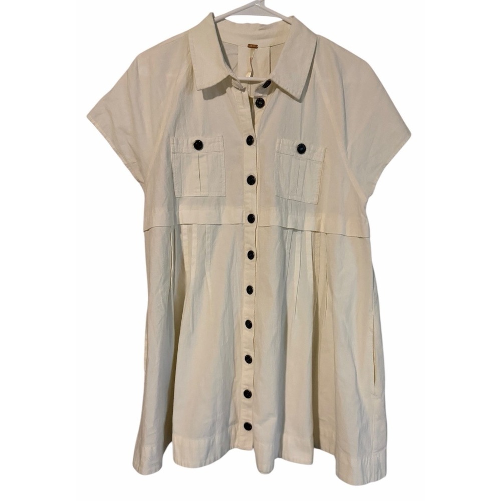 Free People Ronnie Cotton Poplin Mini Shirtdress White Women's Size Small